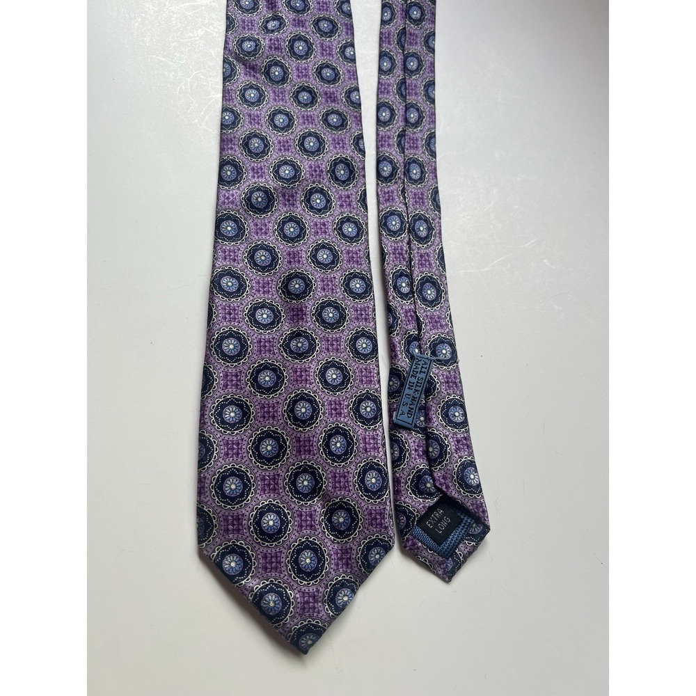 J.Z. Richards Boulder Purple Navy Blue Geometric  Silk Tie Extra Long 68 Inch